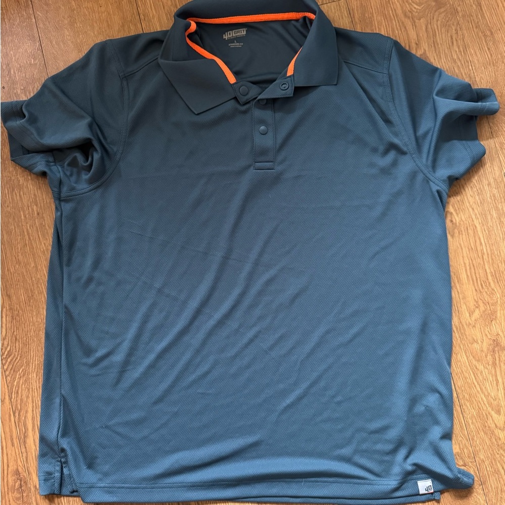 Duluth Trading Co Blue Polo Shirt Orange Accents Men’s Large Standard Fit